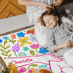 Personalized Colourful Flower Hand Soft Tassel Throw Blanket with Name Home Decor Mother's Day Birthday Gift for Mom Grandma