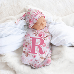 Set de pañales personalizados de algodón 100% con motivos florales en acuarela y nombre e inicial Regalo de cumpleaños para baby shower recién nacido