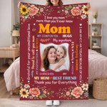 Personalised I Love You Mom Photo Floral Soft Throw Blanket Home Decor Mother's Day Gift for Mom