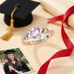 Anillo personalizado de piedra de nacimiento con nombre grabado Año y texto Cumpleaños Aniversario Graduación Regalo para graduados
