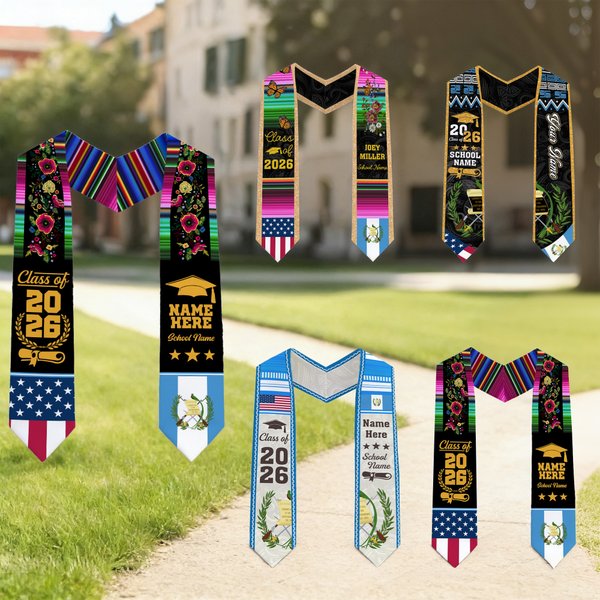 Persoinalized Guatemala USA Double Flag Graduation Stole with Name School Name and Year Graduation Gift for Class of 2026 Graduates