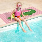 Gepersonaliseerd Gestreept Sneldrogend Extra Groot Strandlaken met Schattige Snorkelkrokodil en Naam Verjaardagscadeau voor Meisjes en Jongens