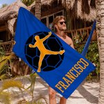 Toalla de playa personalizada de secado rápido con silueta de jugador de pelota de mano nombre y número regalo de vacaciones para amantes del deporte