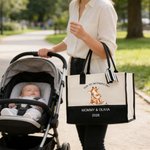 Personalized Cute Animal Design Our First Mother's Day Large Capacity Canvas Tote Bag with Name Mother's Day Birthday Gift for Moms