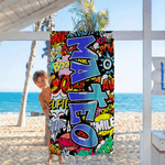 Personalized Doodle Style Quick Dry Oversized Microfiber Beach Towel with Gradient Name Summer Vacation Travel Use Birthday Gift for Family Friend Kid