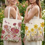 Personalised Birth Flower Bag with Name Travel Accessories Mother's Day Birthday Gift for Women Girls