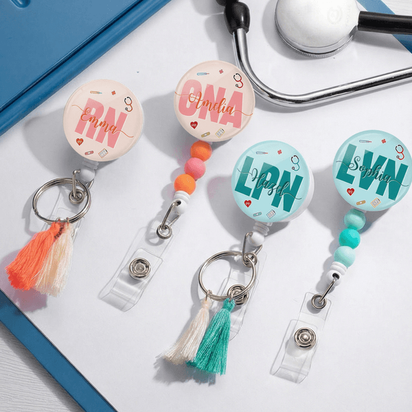 Personalised Multicolor Tassel Bead Retractable Nurse Badge Reel with Name Clinic Use Nurse Week Birthday Gift for Nurse Doctor Medical Staff