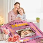 Personalised I Love You Mom Photo Floral Soft Throw Blanket Home Decor Mother's Day Gift for Mom