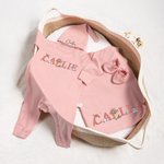 Personalized Classic Winnie the Pooh 100% Cotton Baby Romper Booties Hat Blanket Set with Gift Box and Name Coming Home Baby Shower Gift for Newborn