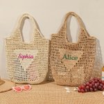 Personnalisé Multicolore Brodé Nom Raffia Woven Tote Bag Reusable Beach Travel Accessory Bridal Party Mother's Day Gift for Woman