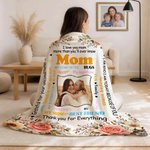 Personalised I Love You Mom Photo Floral Soft Throw Blanket Home Decor Mother's Day Gift for Mom