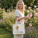 Personalised Vintage Birth Flower Canvas Large Tote Bag with Name Daily Use Mother's Day Birthday Gift for Mom Grandmother