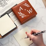 Personalized Botanical Wreath Initial PU Leather Sticky Note Holder Desk Organizer Daily Use Birthday Office Gift for Colleagues Office Workers