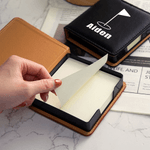 Personalized Golf Element Pattern PU Leather Classic Sticky Notepad Holder with Name Desk Organizer Birthday Office Gift for Colleagues Family Friends