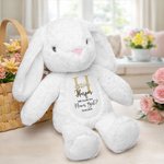 Personalized Flower Golden Initial Soft Bunny Plush Stuffed Toy with Name and Date Wedding Gift for Flower Girls