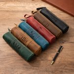 Personalised Monogram Initial Crazy Horse Leather Pen Case with Name Teacher's Day Birthday Back to School Gift for Teachers Students
