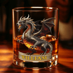Bicchiere da whisky con nome personalizzato Retro Dragon 10 oz Rock Whiskey Gift for Man Bartender Whiskey Enthusiast
