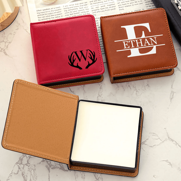 Personalized Golf Element Pattern PU Leather Classic Sticky Notepad Holder with Name Desk Organizer Birthday Office Gift for Colleagues Family Friends