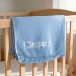 Personalised Multicolour Warm Cozy Knitted Baby Blanket with Embroidered Name Baby Shower 1st Birthday Gift for Newborn Baby