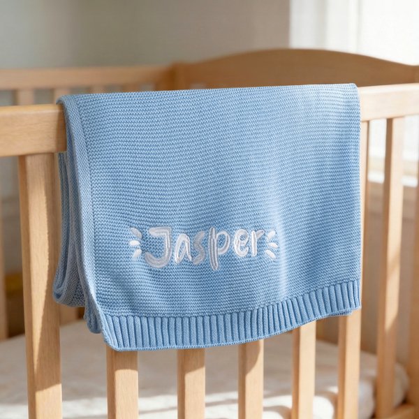 Personlig flerfarget varmt, koselig strikket babyteppe med brodert navn Baby Shower 1. bursdagsgave til nyfødt baby