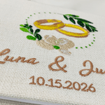 Personalized Flower Wreath Rings Embroidered Wedding Guest Book with Name and Date Wedding Anniversary Gift for Newlyweds