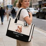 Personalized Cute Animal Design Our First Mother's Day Large Capacity Canvas Tote Bag with Name Mother's Day Birthday Gift for Moms