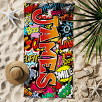 Personalized Doodle Style Quick Dry Oversized Microfiber Beach Towel with Gradient Name Summer Vacation Travel Use Birthday Gift for Family Friend Kid