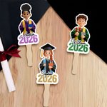 Personalised Glitter Cartoon Character Graduation Fan with Name and Year Graduation Gift for Graduates Friends