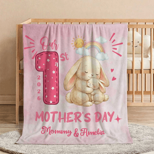 Personalised Cute Animal Pattern Our 1st Mother's Day Soft Throw Blanket with Name and Year Home Decor Mother's Day Gift for New Mom Newborn