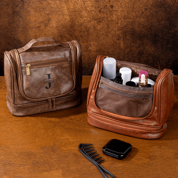 Personalizado Golf Barba Diseño Portátil Impermeable PU Cuero Bolsa de aseo de los hombres con la inicial y el nombre de viaje de negocios Viaje de cumpleaños de regalo para los hombres