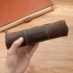 Personalised Monogram Initial Crazy Horse Leather Pen Case with Name Teacher's Day Birthday Back to School Gift for Teachers Students