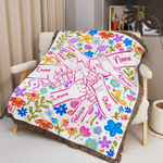 Personalized Colourful Flower Hand Soft Tassel Throw Blanket with Name Home Decor Mother's Day Birthday Gift for Mom Grandma