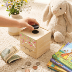 Personalized Birth Flower Wooden Piggy Bank Money Box with Name Back to School Children's Day Birthday Gift for Kids