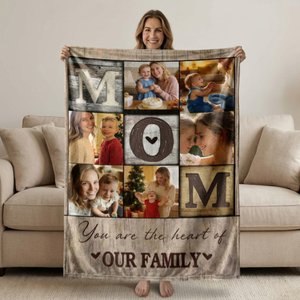Personalised Mom 6 Family Photos Collage Cozy Throw Blanket Home Decor Mother's Day Birthday Gift for Mom Grandma