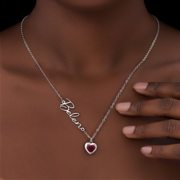 Personalised Exquisite Heart Birthstone Necklace with Name Dainty Jewellery Birthday Mother's Day Gift for Women