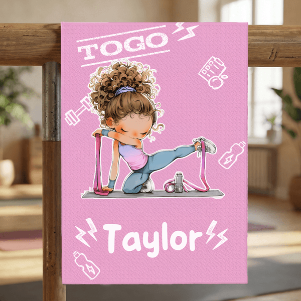 Personalised Cartoon Fitness Girl Large Absorbent Quick Dry Sports Towel with Name Daily Use Birthday Gift for Women Fitness Lovers