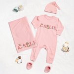 Personalized Classic Winnie the Pooh 100% Cotton Baby Romper Booties Hat Blanket Set with Gift Box and Name Coming Home Baby Shower Gift for Newborn