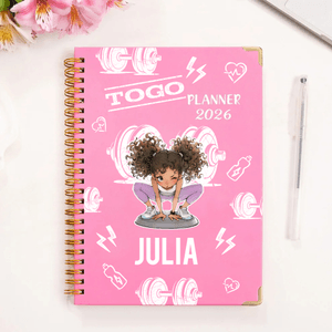 Personalized Togo Cartoon Gym Girl Planner 2026 Spiral A5 Notebook with Weekly Monthly Planning Pages Birthday Gift for Girls Gym Lovers