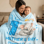 Personalized Cute Animal Pattern Our 1st Mother's Day Soft Throw Blanket with Name and Year Home Deco Mother's Day Gift for New Mom Newborn