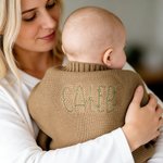 Personalised Multicolour Warm Cozy Knitted Baby Blanket with Embroidered Name Baby Shower 1st Birthday Gift for Newborn Baby