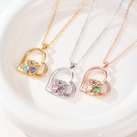 Cuore personalizzato 2 Highland Cows Birthstones Collana Dainty Gioielli Compleanno Anniversario Regalo per coppie Amici Highland Cow Lovers