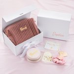 Personalisierte Multicolor Make-up Tasche Brautjungfer Geschenk-Set mit Namen Geschenk-Box und Scrunchie 5 Pcs Bachelor Party Hochzeit Brautjungfer Geschenk für Sie