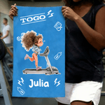 Personalised Cartoon Fitness Girl Large Absorbent Quick Dry Sports Towel with Name Daily Use Birthday Gift for Women Fitness Lovers