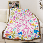Personalized Colourful Flower Hand Soft Tassel Throw Blanket with Name Home Decor Mother's Day Birthday Gift for Mom Grandma