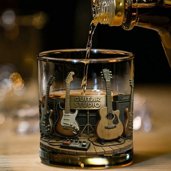 Personalized Guitar Studio Theme 10 oz Whiskey Glass with Name Birthday Gift for Music Lover