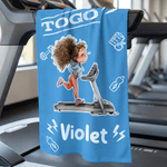 Personalised Cartoon Fitness Girl Large Absorbent Quick Dry Sports Towel with Name Daily Use Birthday Gift for Women Fitness Lovers
