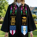 Persoinalized Guatemala USA Double Flag Graduation Stole with Name School Name and Year Graduation Gift for Class of 2026 Graduates