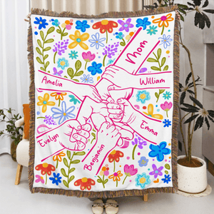 Personalized Colourful Flower Hand Soft Tassel Throw Blanket with Name Home Decor Mother's Day Birthday Gift for Mom Grandma