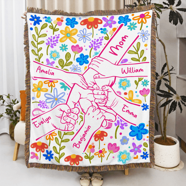 Personalised Colourful Flower Hand Soft Tassel Throw Blanket with Name Home Decor Mother's Day Birthday Gift for Mom Grandma