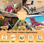 Personalized Doodle Style Quick Dry Oversized Microfiber Beach Towel with Gradient Name Summer Vacation Travel Use Birthday Gift for Family Friend Kid